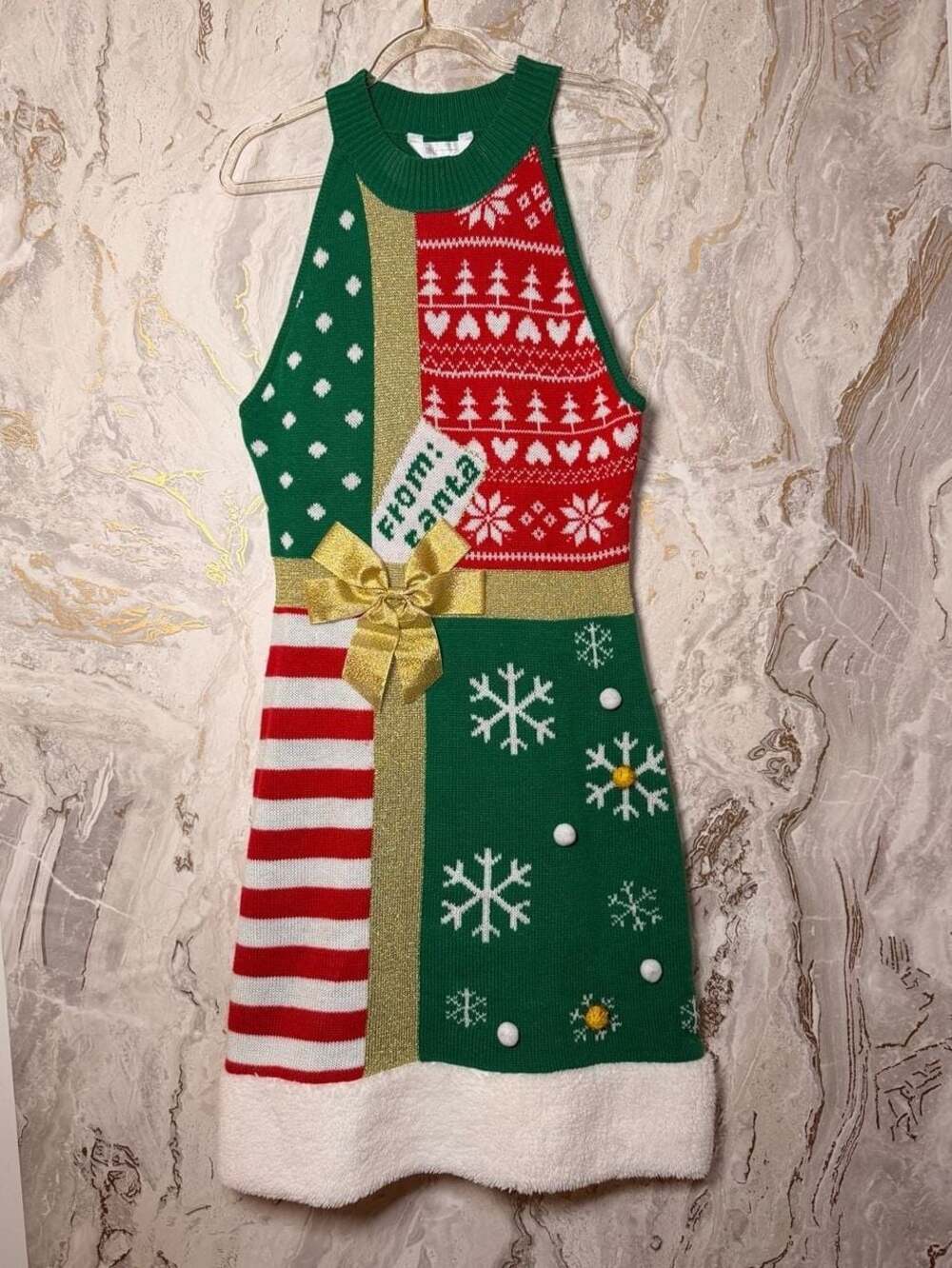 No Boundaries Juniors' Christmas Present Ugly Sweater Mini Dress